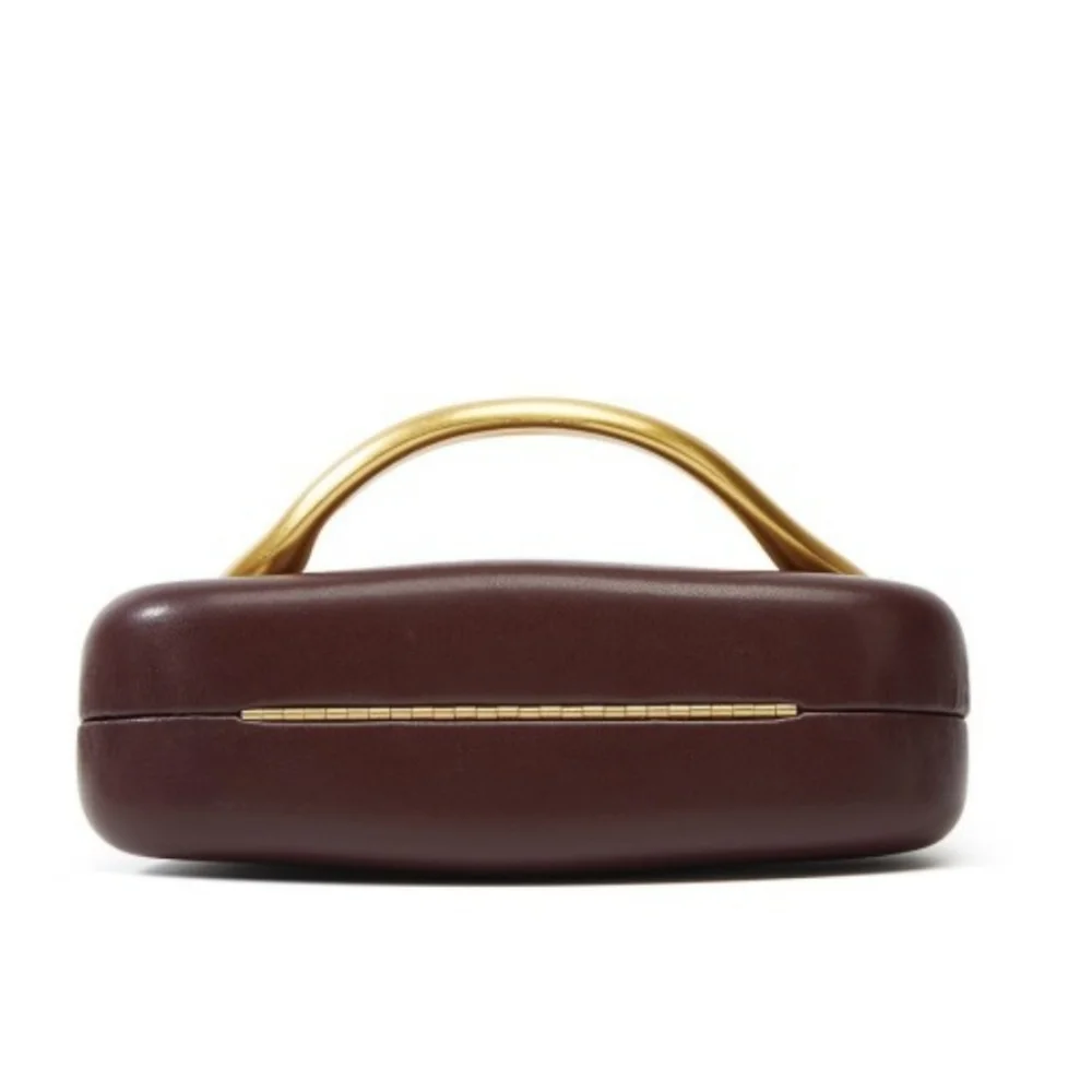 Chic Brown Bag with Metal Handle Clutch
